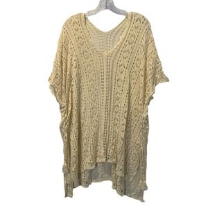 Lagenlook Open Knit Lace Poncho Top Cream Boho Cottagecore Festival Layer OS